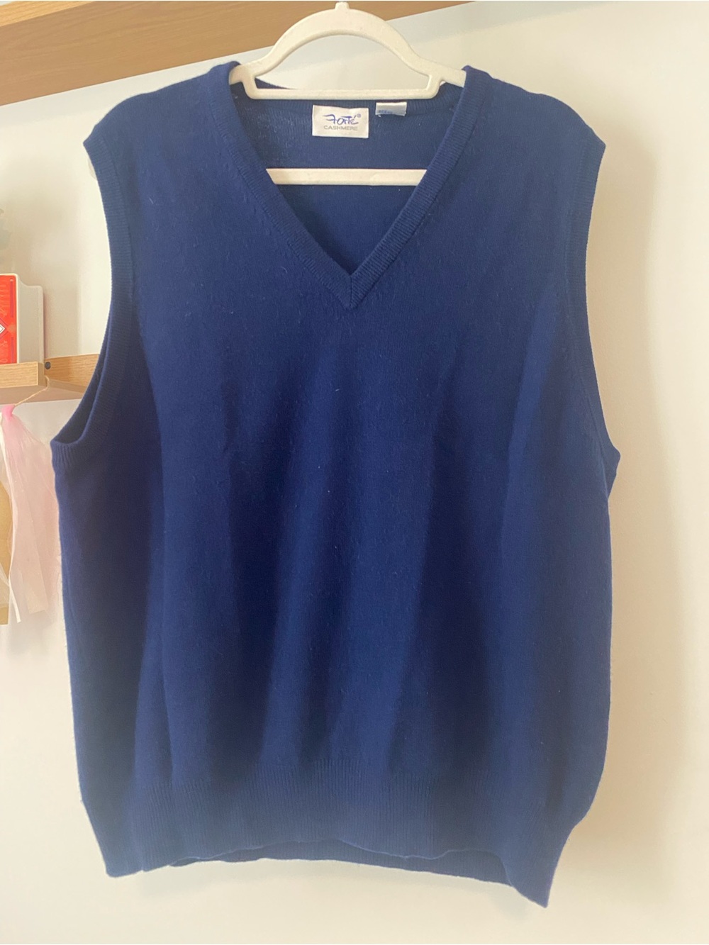 Vintage Forte Cashmere Men's V-Neck Sweater Vest in Navy Blue